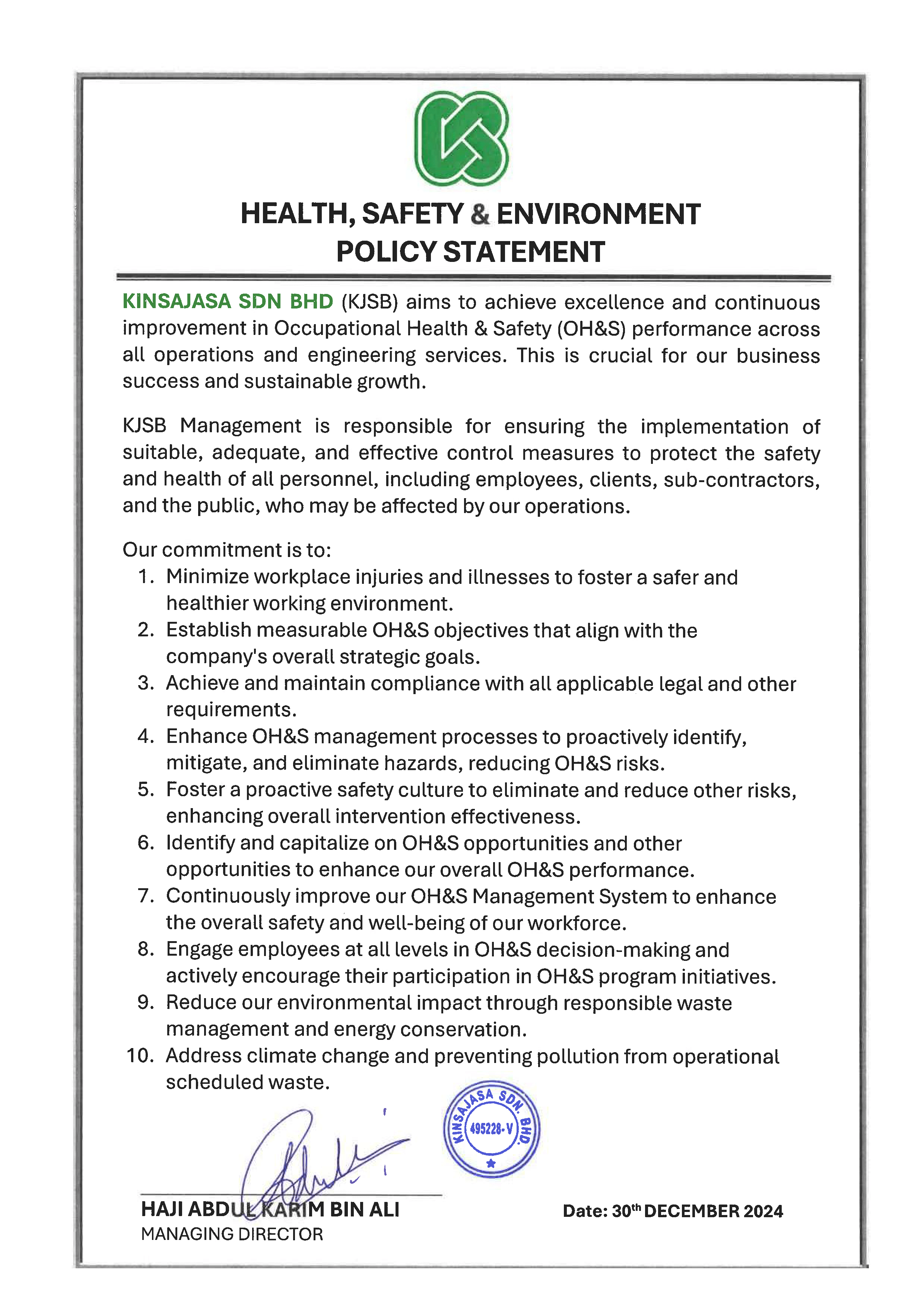 Health, Safety & Environment Policy